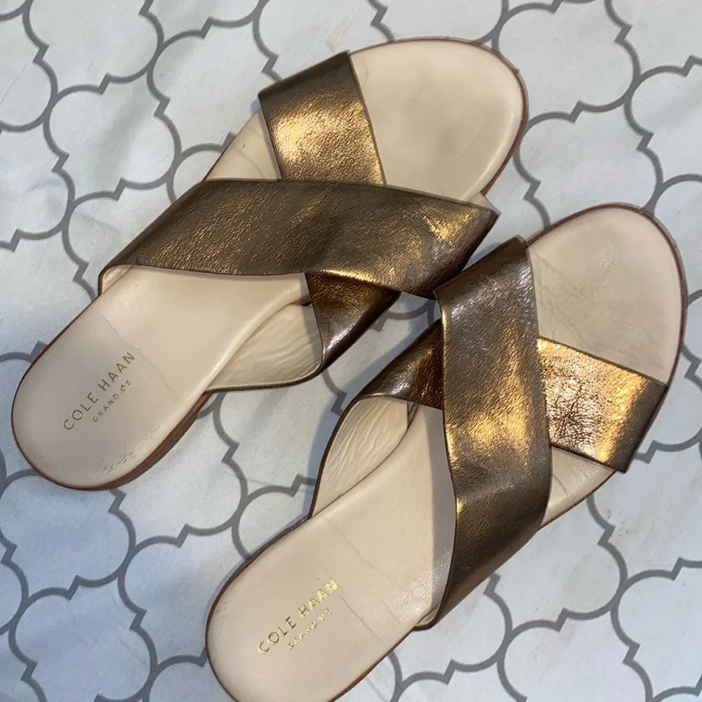 Cole Haan Gold Anica Leather Slide Sandal - Picture 2 of 7